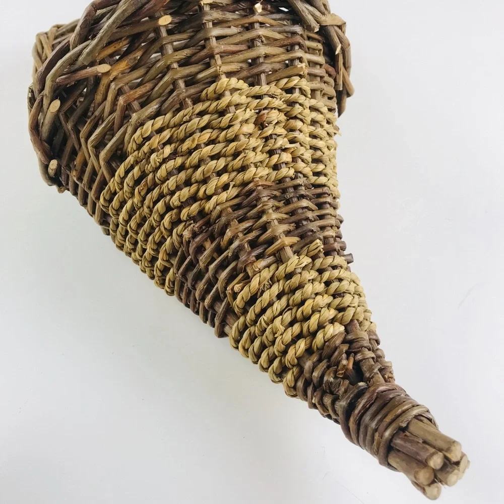 Vintage Woven Wicker Wall Pocket Sconce Basket Hanging Planter